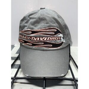 Harley Davidson Gray Stone Washed Distressed 100% Cotton Baseball Cap LG - B